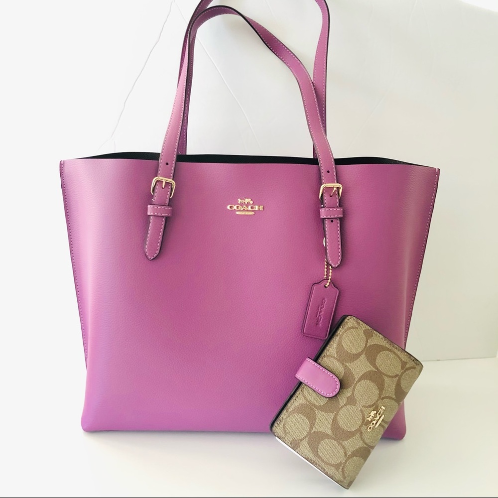 Coach Mollie Tote Purple Large Purse Wallet Set